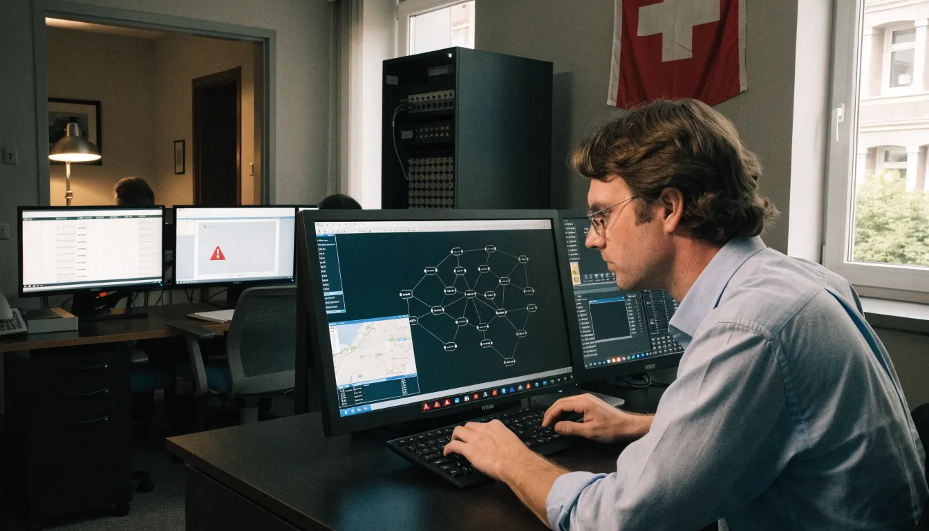 Techniker überwacht Netzwerk mit blockierten ausländischen Glücksspielseiten