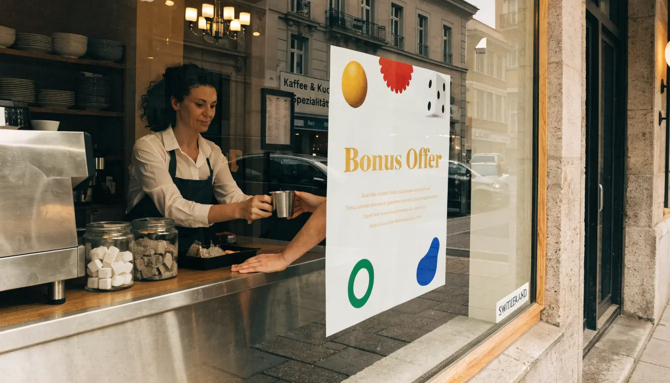 Werbebanner für Bonusangebot im Schweizer Café